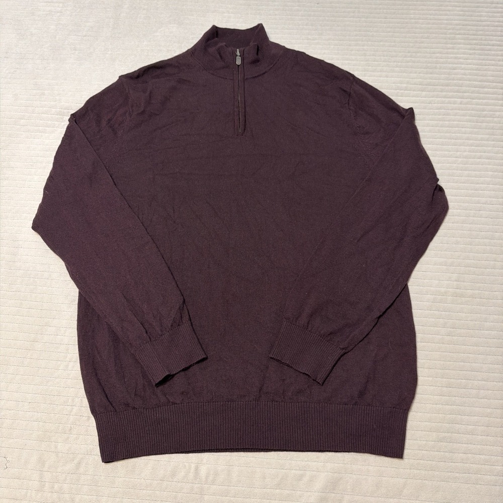 Charles‎ Tyrwhitt Sweater Mens L 100% Merino Wool Burgundy 1/4 Zip Preppy